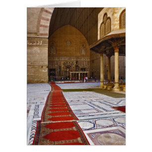 Prayer rugs leading into Islamic mosque, Cairo,
