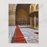 Prayer rugs leading into Islamic mosque, Cairo,