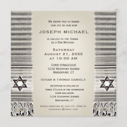 Prayer Shawl Tan Bar Mitzvah Invitation