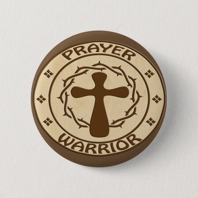 PRAYER WARRIOR CHRISTIAN GEAR 6 CM ROUND BADGE (Front)