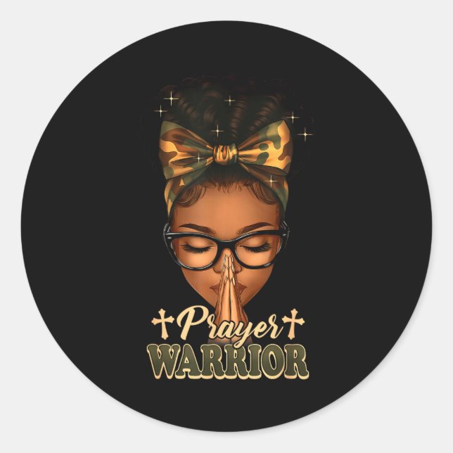 Prayer Warrior Christians Camo African American Af Classic Round Sticker (Front)