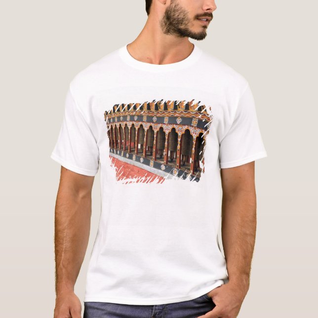 Prayer Wheels of the central square in Thimphu T-Shirt (Front)