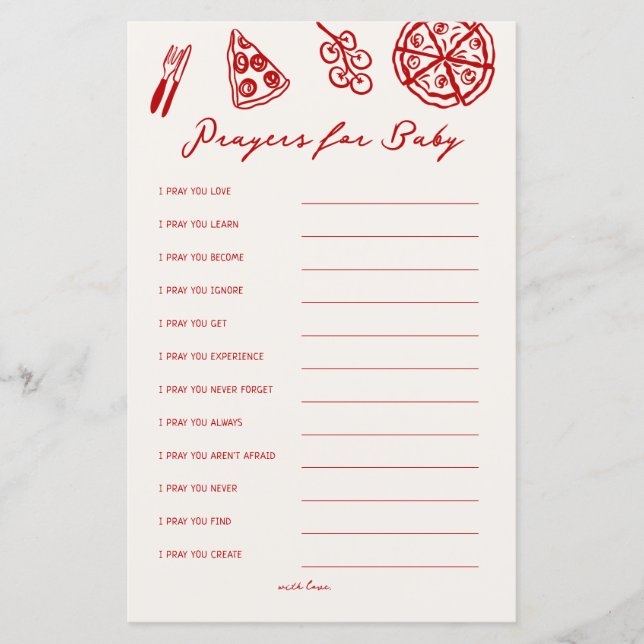 Prayers For Baby Pizza Baby Shower Games (Front)