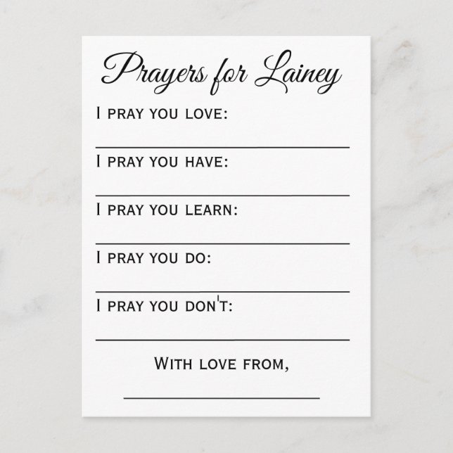 Prayers for Baby Postcard (Front)