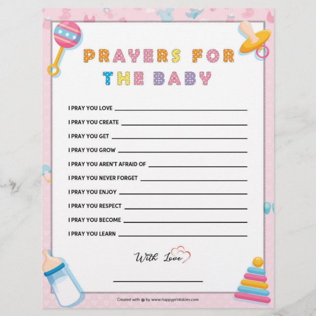 Prayers For The Baby [Baby Basics Pink] Custom Letterhead (Front)