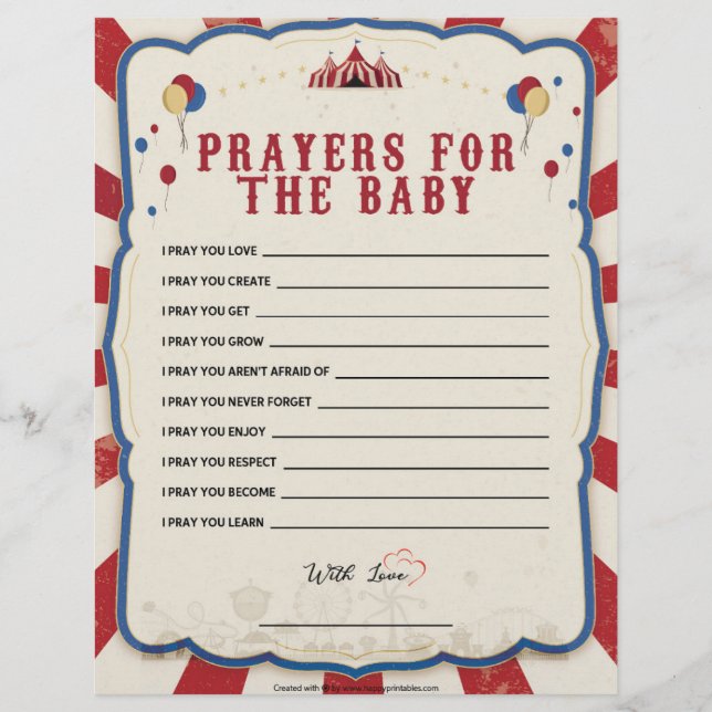 Prayers For The Baby [Circus Theme] Custom Letterhead (Front)