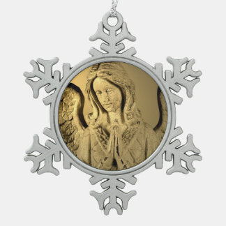 Praying Angel Snowflake Pewter Christmas Ornament