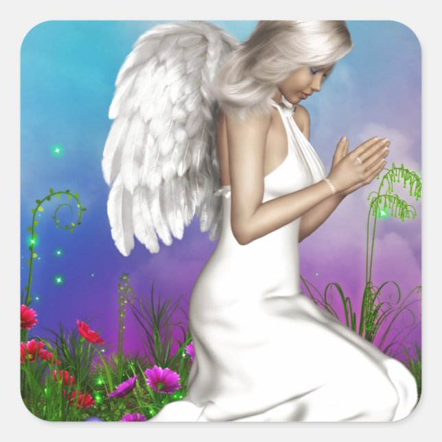 Praying Angel Square Sticker (Front)