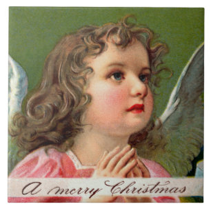 Praying Angel with Christmas Banner Ceramic Tile