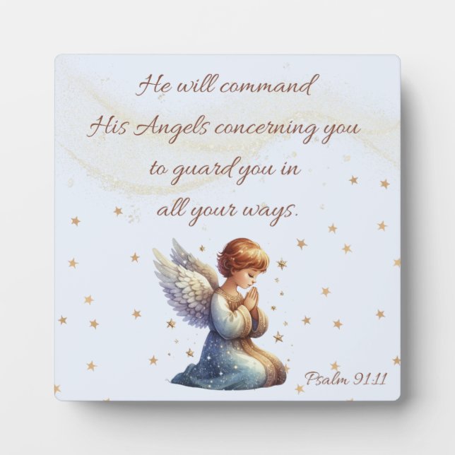 Praying Angel with Psalm 91:11 Plaque (Front)