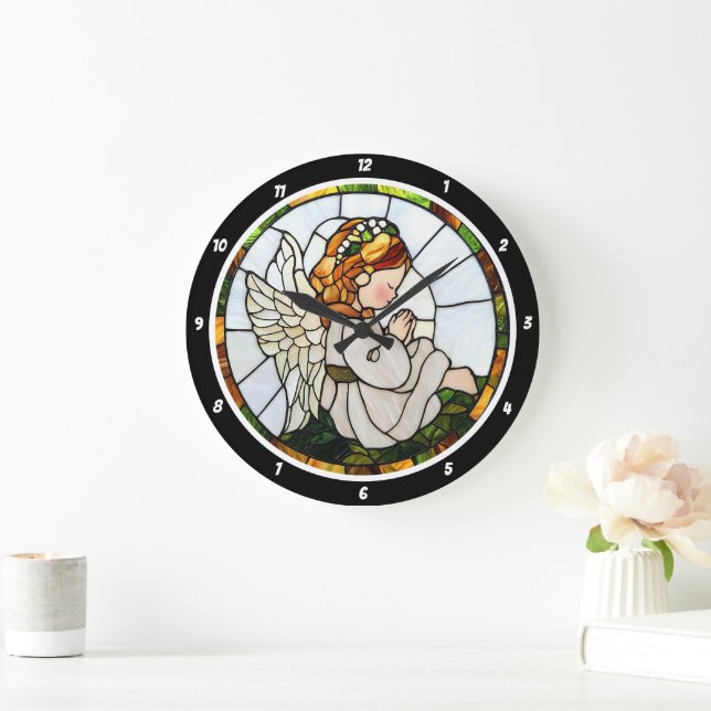 Praying Angel's Garden Stained Glass Floral Wall Large Clock (Home)
