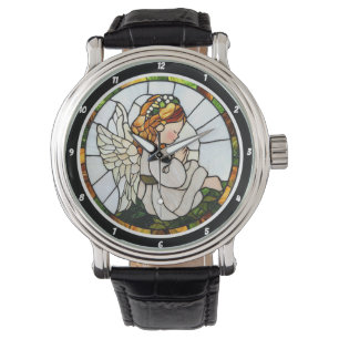 Praying Angel's Garden Stained Glass Floral Wall Watch