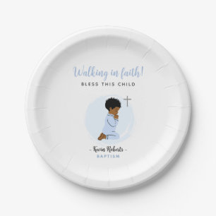 Praying Baby Boy Blue Baptism Party Paper Plates
