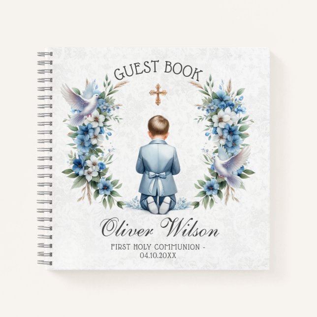 Praying Boy First Holly Communion Guest Book (Front)