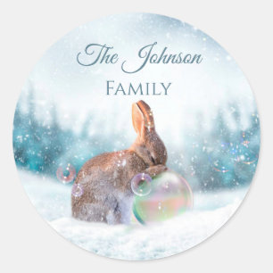 Praying Bunny Rabbit Christmas Sticker Seal