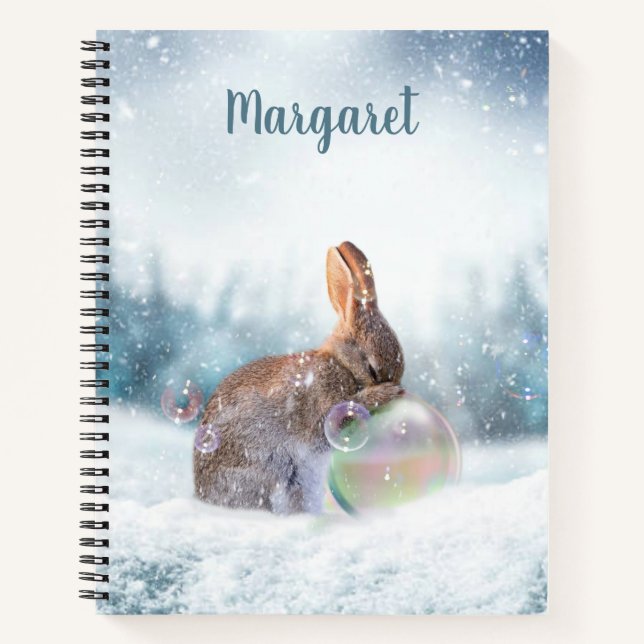 Praying Bunny Rabbit in Snow Notebook (Front)