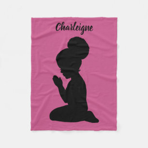 Praying Child   Little Girl Afro Puff   Customise Fleece Blanket