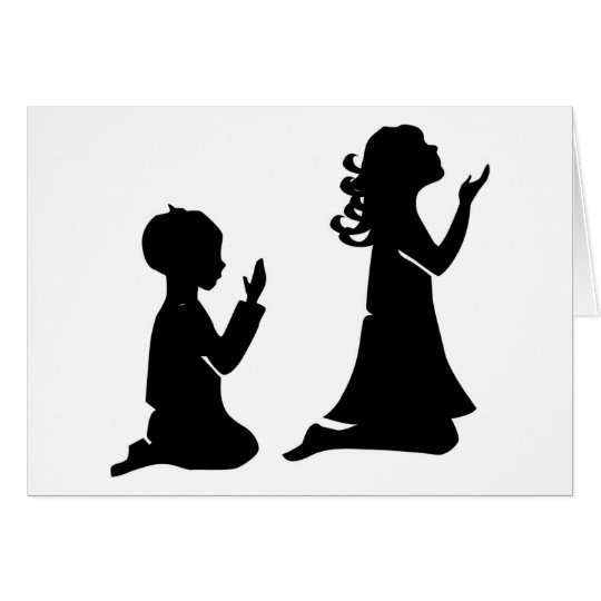 Praying Children Black Silhouettes Card