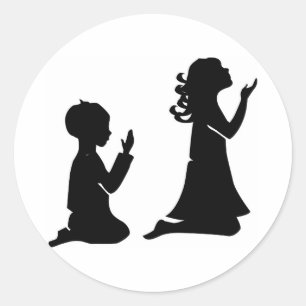 Praying Children Black Silhouettes Classic Round Sticker