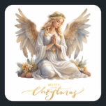 Praying Christmas Angel Square Sticker<br><div class="desc">These Christmas stickers feature an angel with hands folded in prayer. Below are the words "Merry Christmas."</div>
