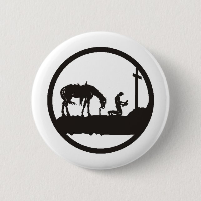 praying cowboy 6 cm round badge (Front)