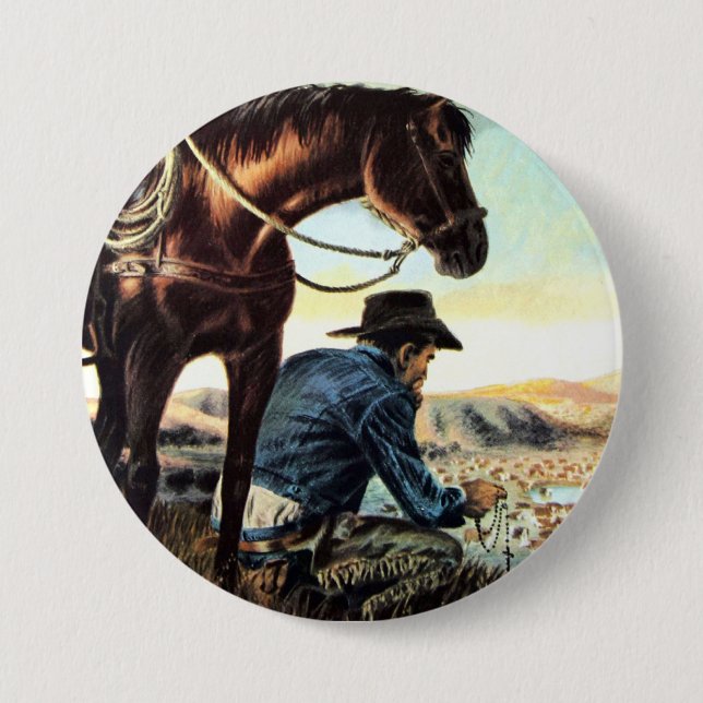 Praying Cowboy 7.5 Cm Round Badge (Front)