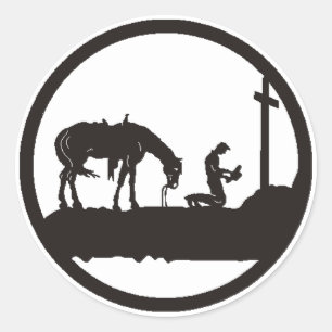 praying cowboy classic round sticker