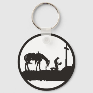 praying cowboy key ring