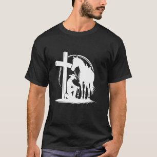 Praying Cowboy Kneeling Cross Western Bible Jesus  T-Shirt