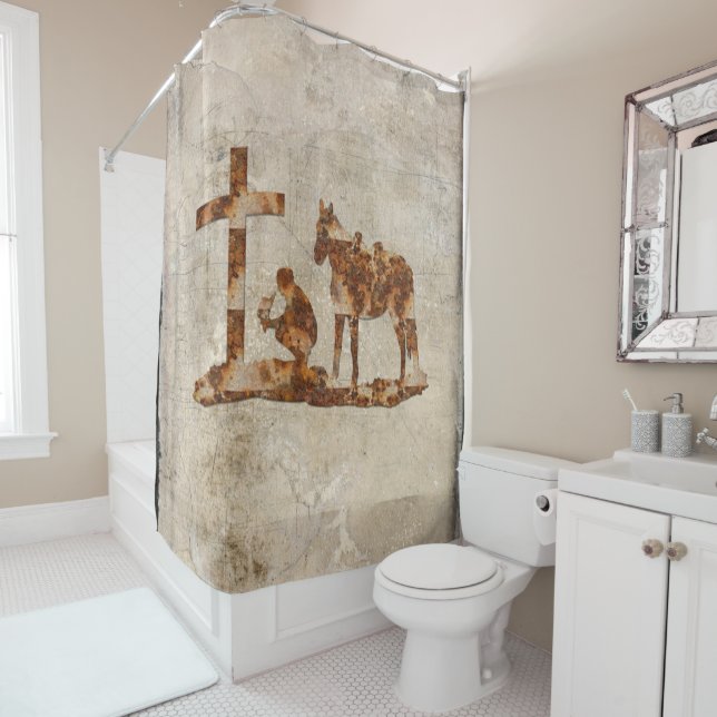 Praying Cowboy Shower Curtain (In Situ)