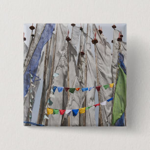 Praying flag poles in mountain, Yotongla Pass 2 15 Cm Square Badge