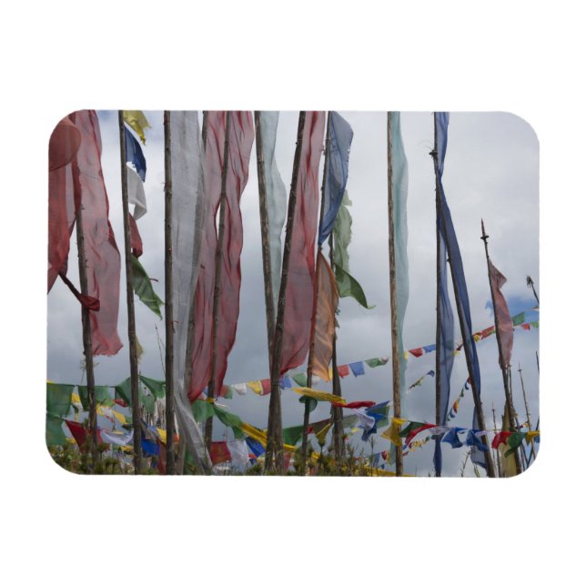 Praying flag poles in mountain, Yotongla Pass Magnet (Horizontal)