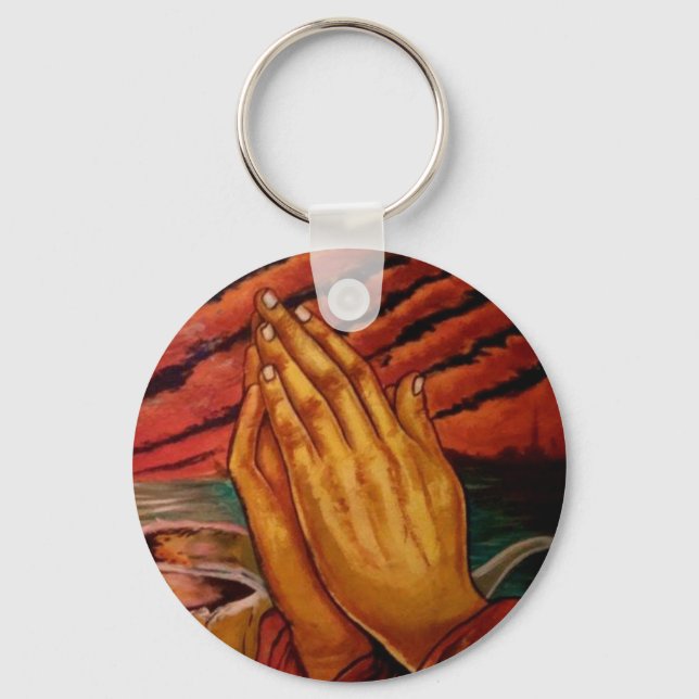 Praying Hands 2.25" Basic Button Keychain (Front)