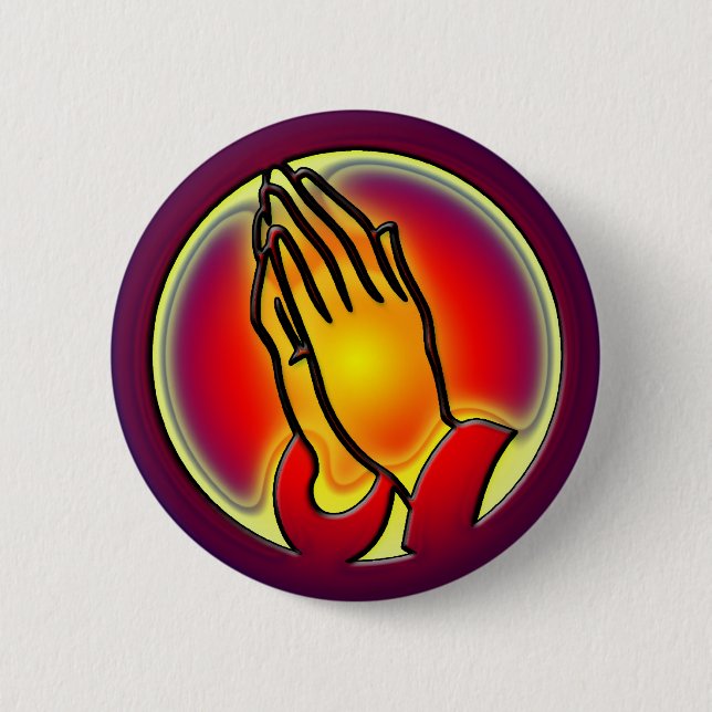 PRAYING HANDS 6 CM ROUND BADGE (Front)