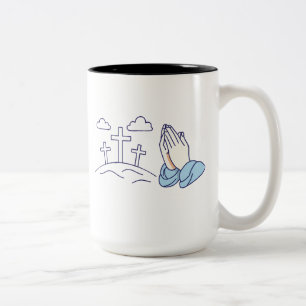 Praying Hands and Calvary Crosses Two-Tone Coffee Mug
