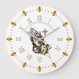 Praying Hands and Cross Personalised Church Faith Large Clock