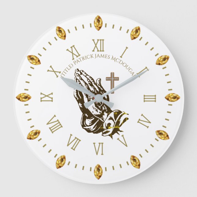 Praying Hands and Cross Personalised Church Faith Large Clock (Front)