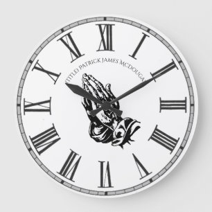 Praying Hands BlackWhite Personalised Church Faith Large Clock