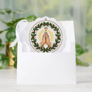 Praying Hands Christmas Holly Wreath Ceramic Tree Decoration Card