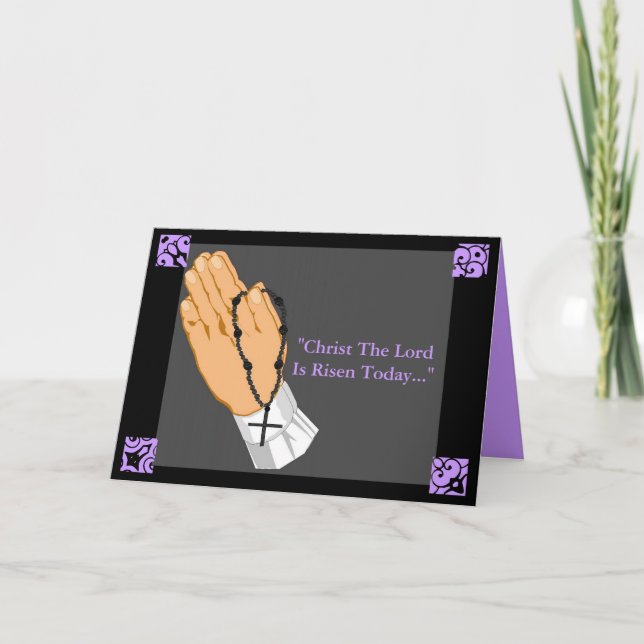 Praying Hands Cross Christ The Lord Is Risen Today Holiday Card (Front)