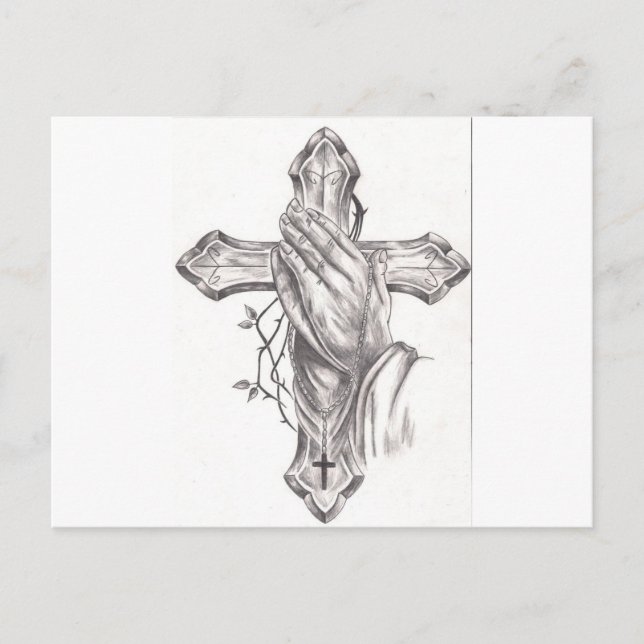 Praying Hands & Cross Postcard (Front)