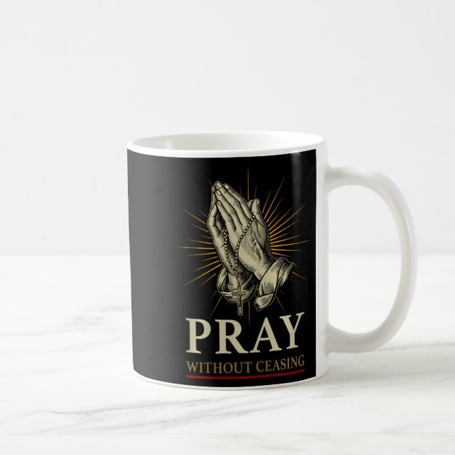 Praying Hands Jesus Cross Rosary Faith Devotion Pr Coffee Mug (Right)