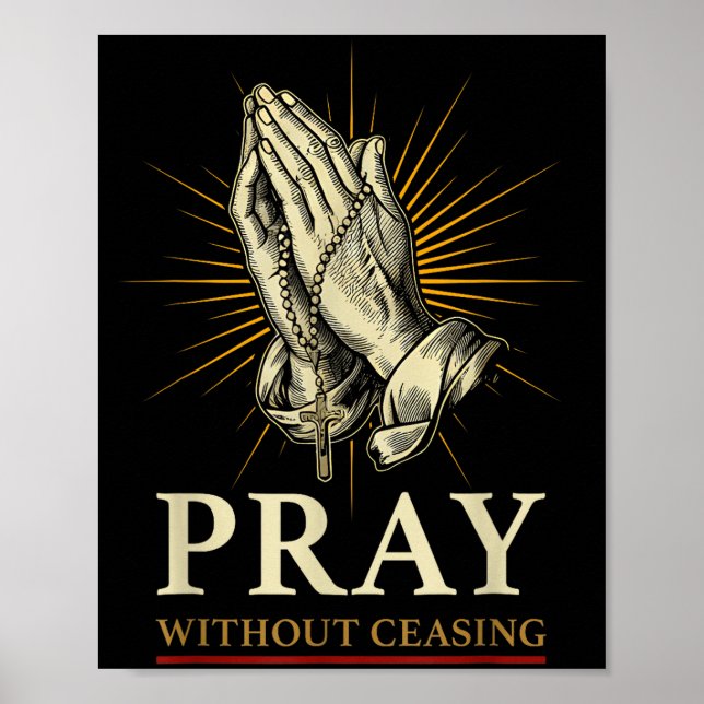 Praying Hands Jesus Cross Rosary Faith Devotion Pr Poster (Front)