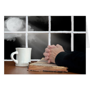 Praying Hands On Bible with Moon