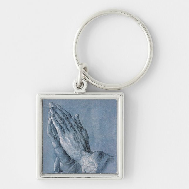 Praying Hands Premium Square Key Chain. Key Ring (Front)