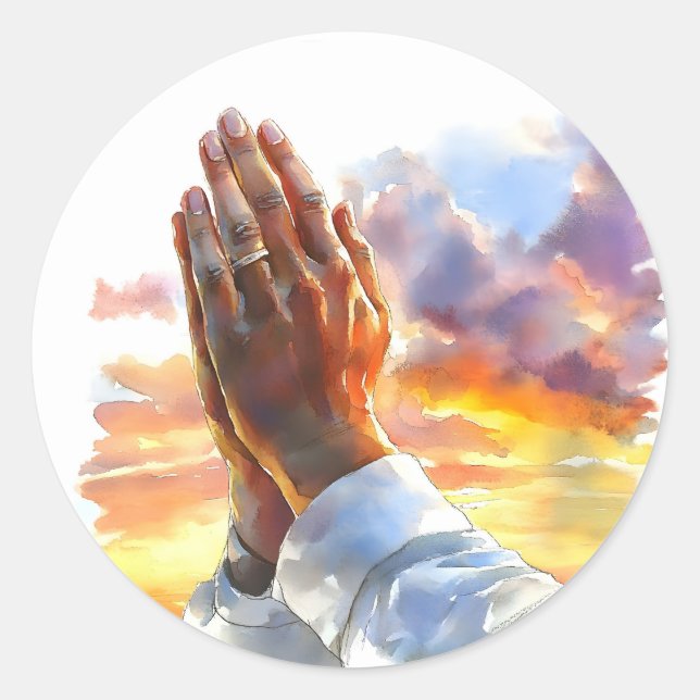 Praying Hands Religious Gift Christian Catholic Classic Round Sticker (Front)