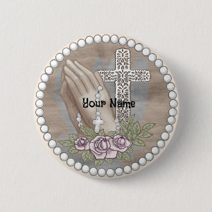 Praying Hands Rosary   6 Cm Round Badge