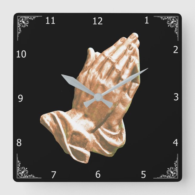 PRAYING HANDS SQUARE WALL CLOCK (Front)