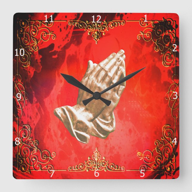 PRAYING HANDS SQUARE WALL CLOCK (Front)