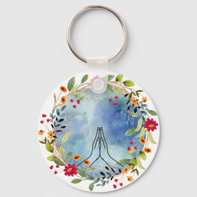 Praying Hands Watercolor Key Ring (Front)